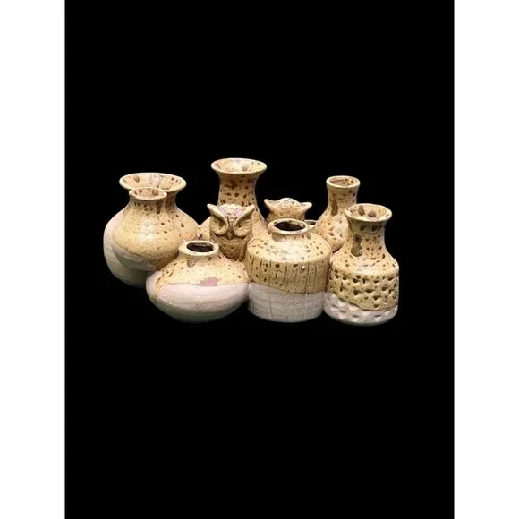 VTG Unique speckled glaze pottery cluster vase various sizes with owls - Picture 2 of 6